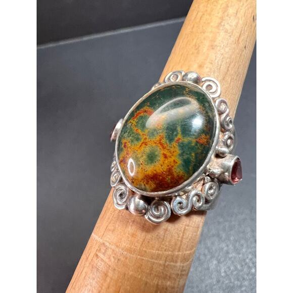 Sajen bloodstone and garnet sterling silver ring size 6 - Picture 1 of 16